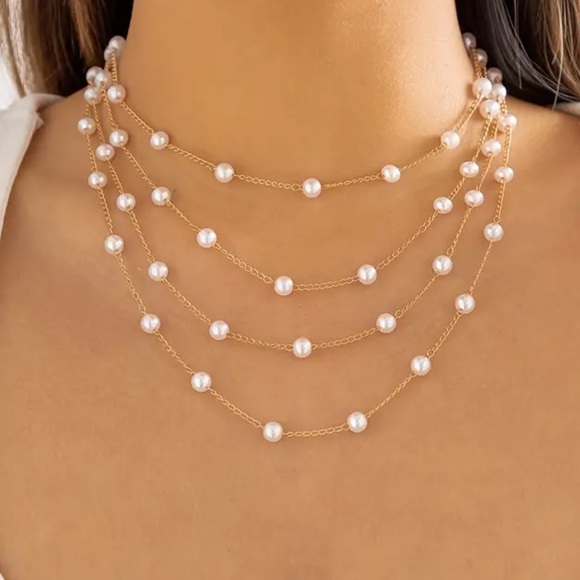 🌸 Multilayer Necklace Faux Pearls - Picture 4 of 6